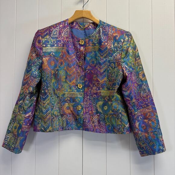 Vintage Doncaster Womens Whimsical Dopamine Glam Cropped Jacket Size S/M Gold - Picture 1 of 10
